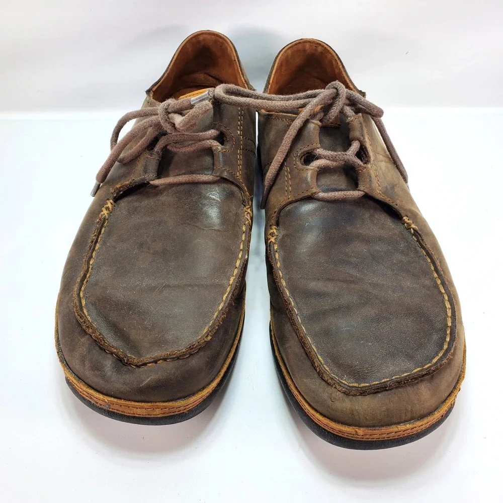 Olukai Ohana Lace Up Nubuck Mens 11 Brown Leather Casual Shoes Loafers Heel Drop